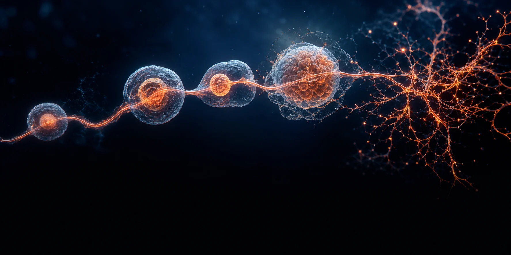 Layered biological forms and connected pathways representing market signals and emerging healthcare opportunities