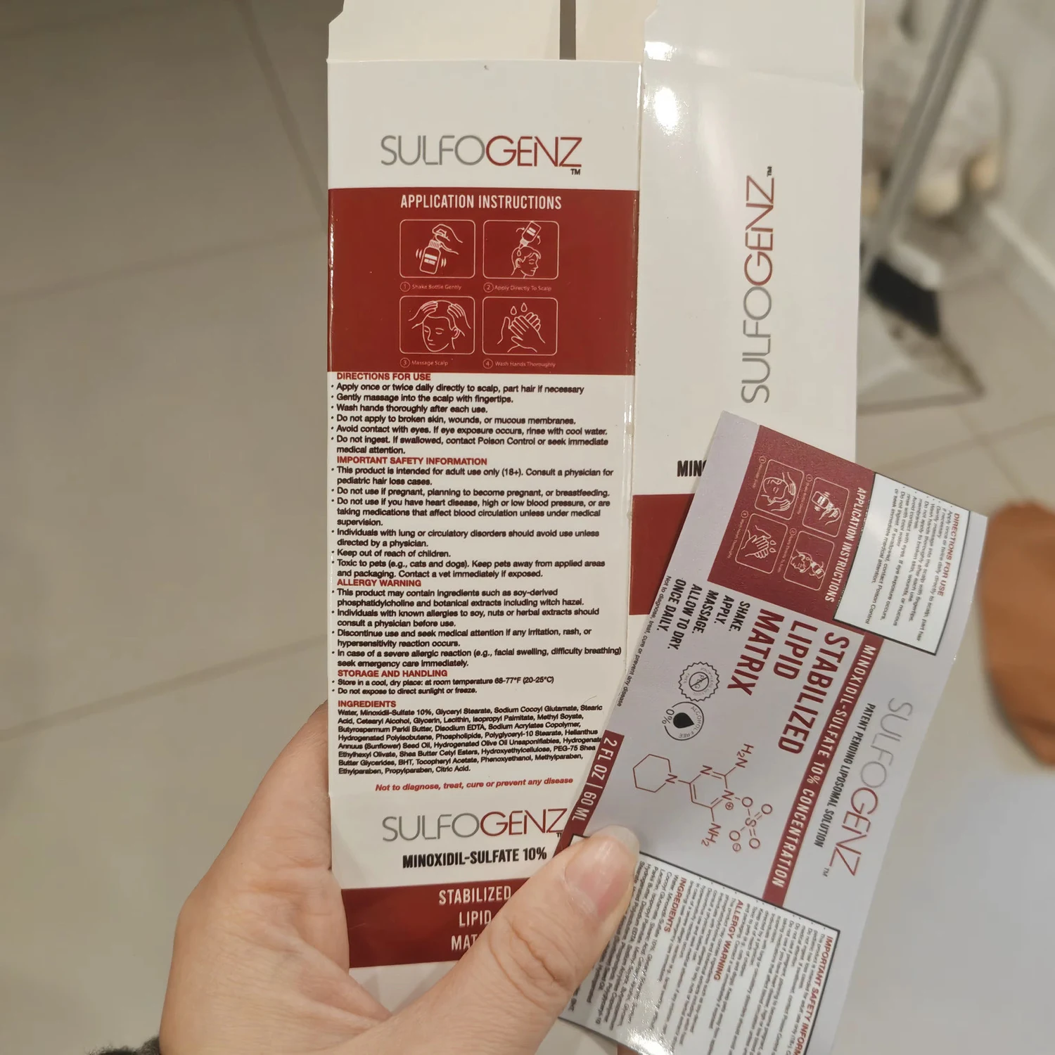 SulfoGenz carton and printed instruction insert held together