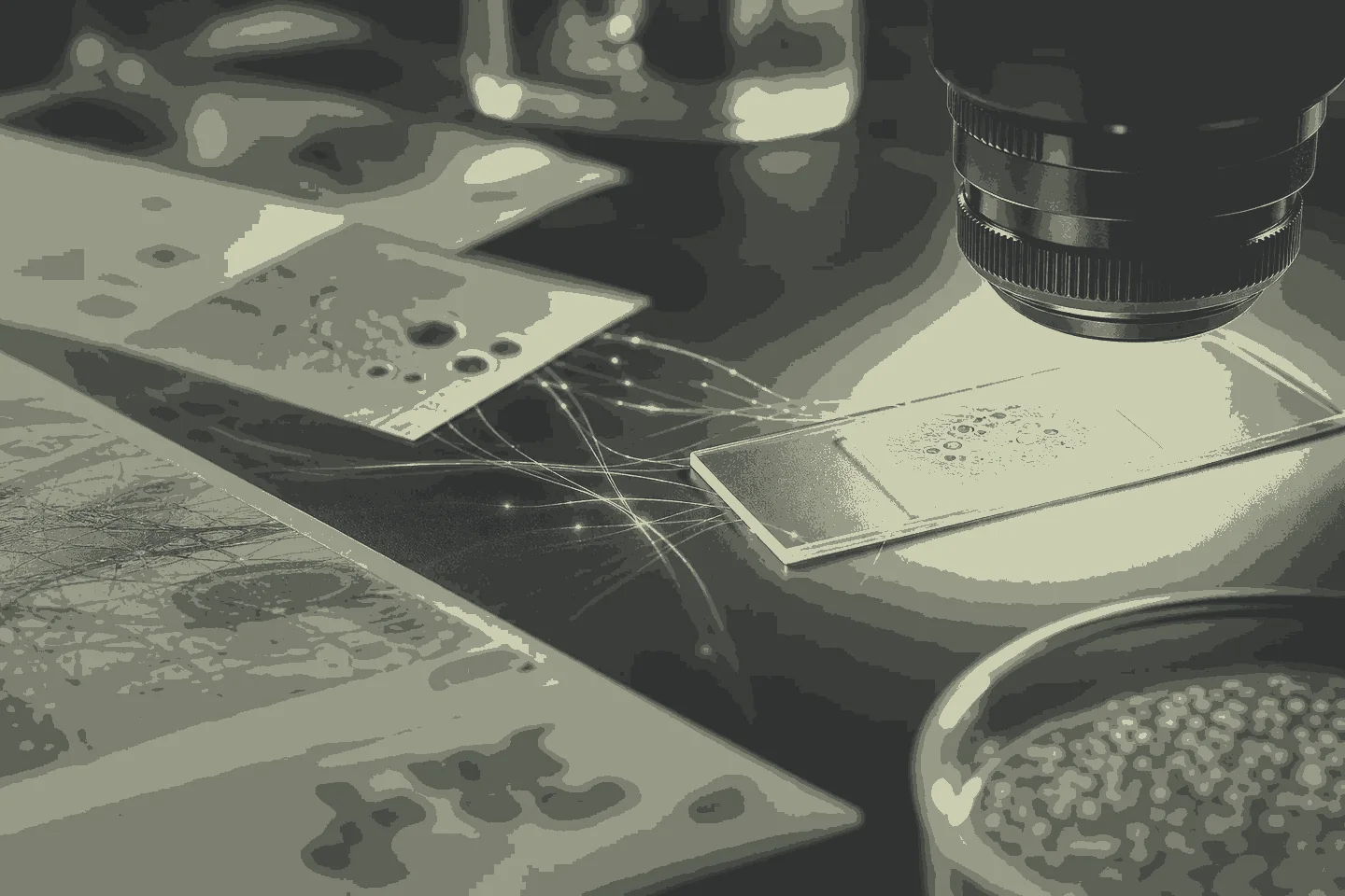 Semi-abstract healthcare evidence and research signals converging during discovery
